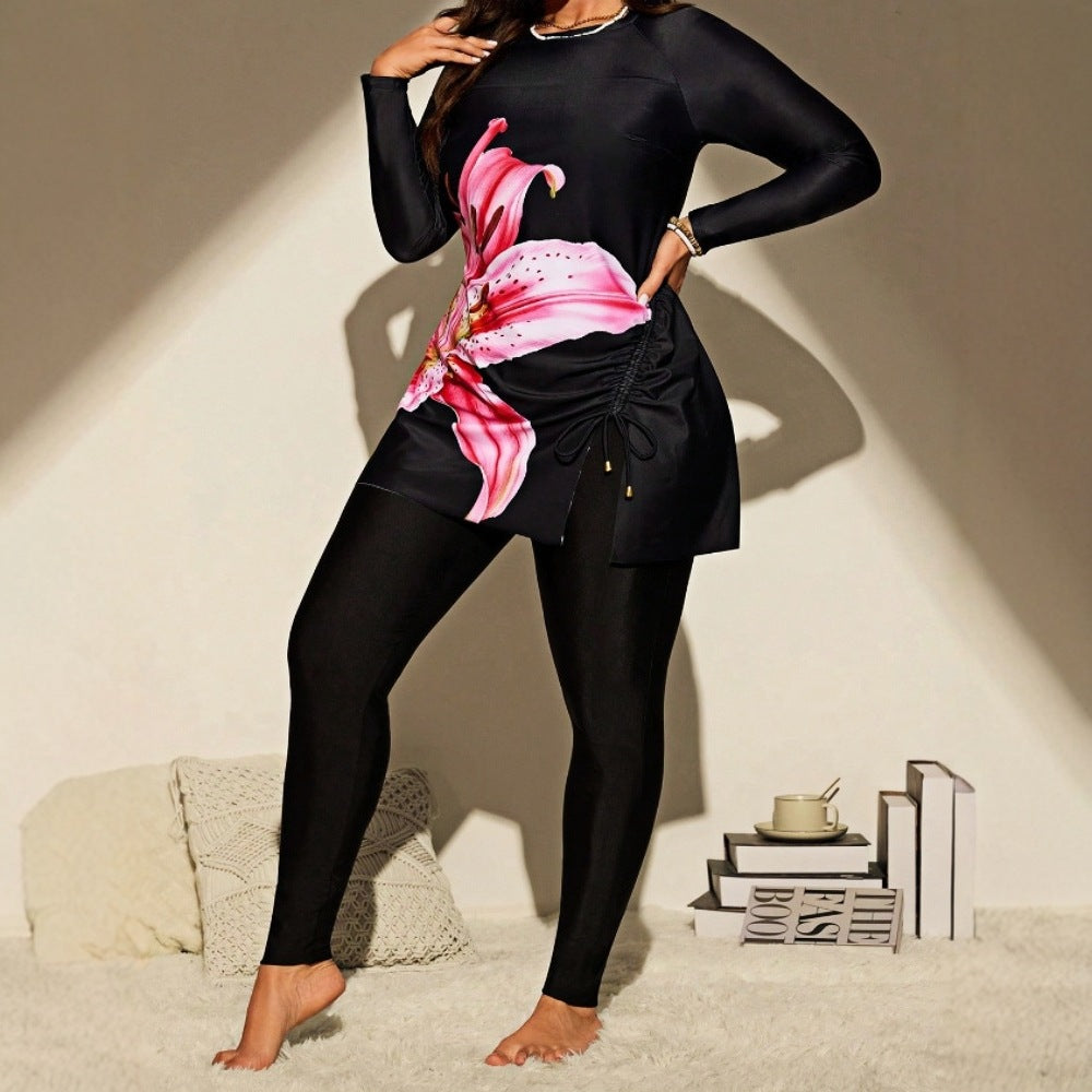 CL (L-4XL) plus size swimsuit long sleeve sun protection drawstring split women's Tankini