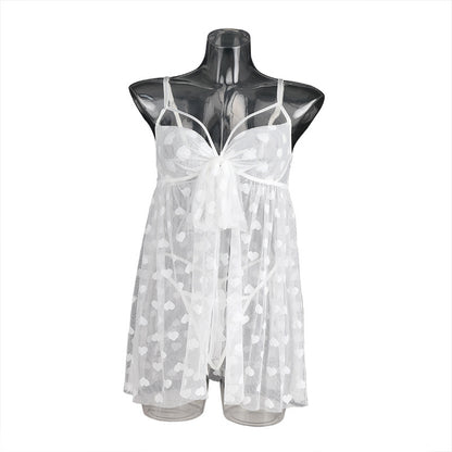 Mesh love sling see-through one-piece pajamas sexy underwear two-piece 2019