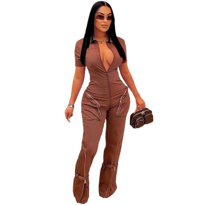 GY (S-2XL) K3172 summer zipper workwear with pocket jumpsuit