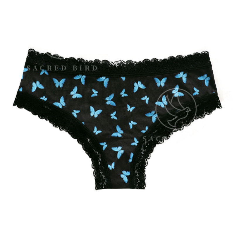 Lace edge stitching Ice Silk thin quick-drying butterfly printing large size low waist classic briefs