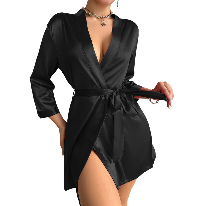 DNL solid color one-piece nightdress breathable strap dress Ice Silk