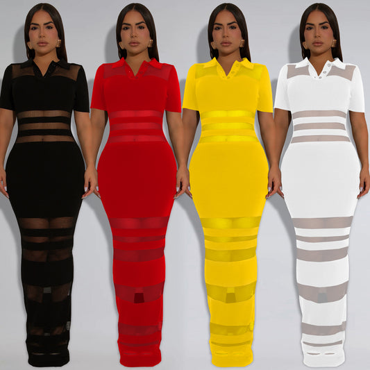 XYZ C7437 sheer mesh splicing package arm dress