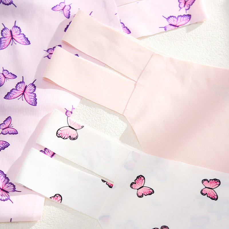 Grinding butterfly printing large size Ice Silk seamless one-piece T-type free sexy T-back