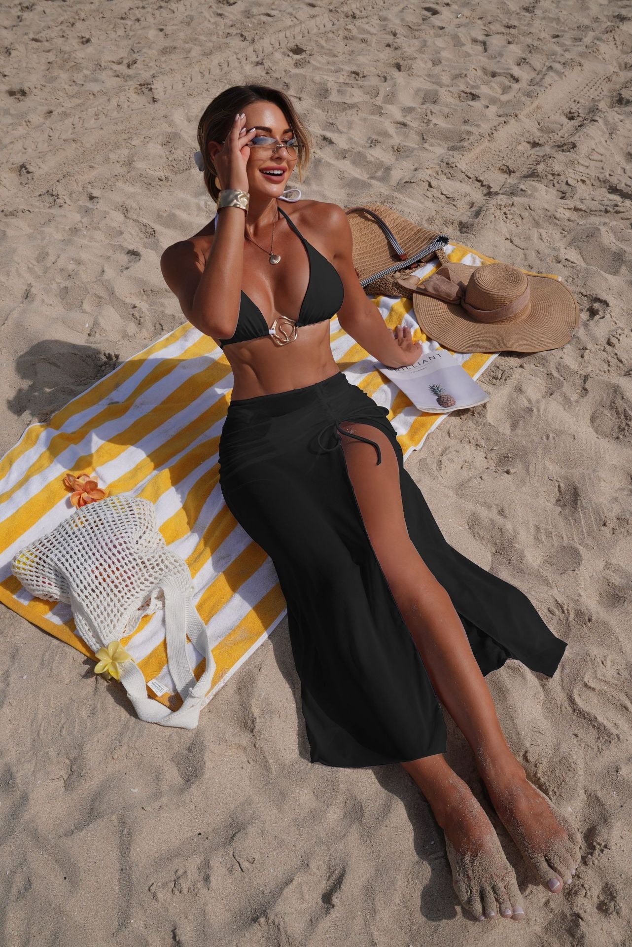 (4 days ready to ship) SY 2026 beach sun protection tulle skirt three-piece bikini split swimsuit
