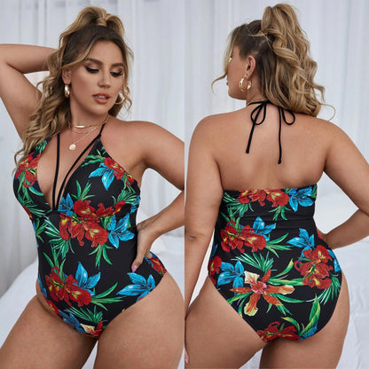 LF (L-4XL) women's one-piece color printing sexy swimsuit plus size