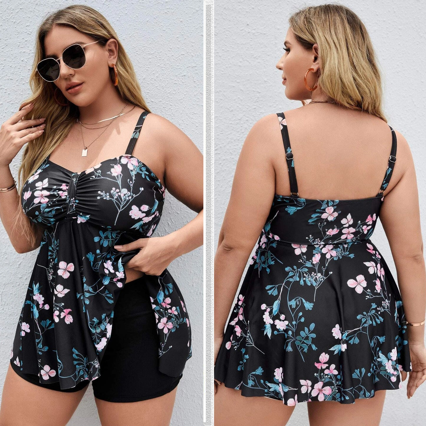 LF (L-4XL) 2026 women's split color printing swimsuit plus size