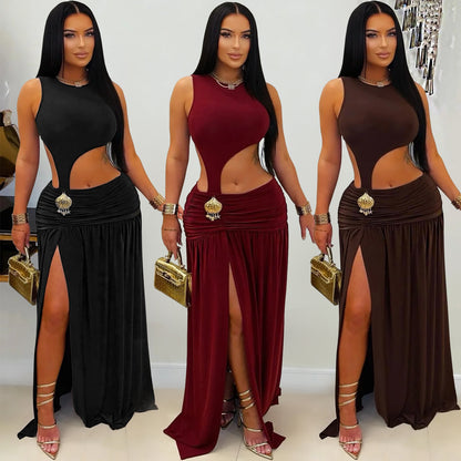 XYZ C7597 sleeveless midriff-baring slit dress