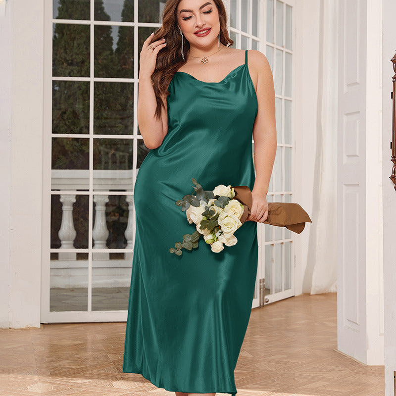 DNL plus size breathable pajamas long artificial silk camisole nightdress