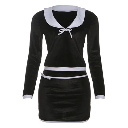 SXR fall and winter lapels bow pure desire long-sleeved top sheath skirt outfit