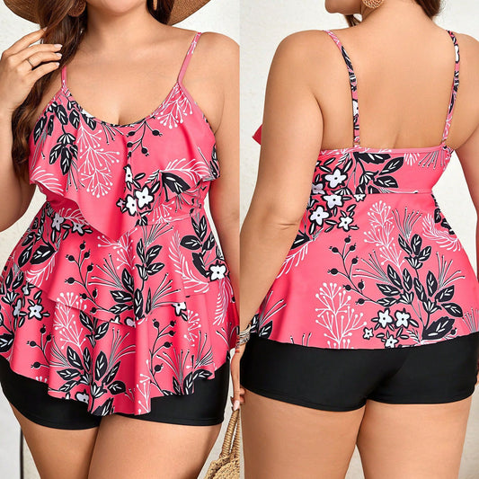 LF (L-4XL) 2026 tankini tankini vest-style high elastic polyester printed large size split