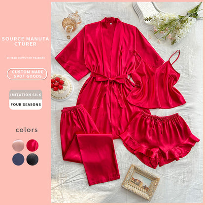 DNL artificial silk suit comfortable four-piece pajamas