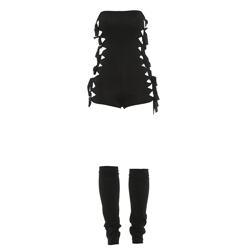 DLS summer hollow out strap tube top jumpsuit leggings suit