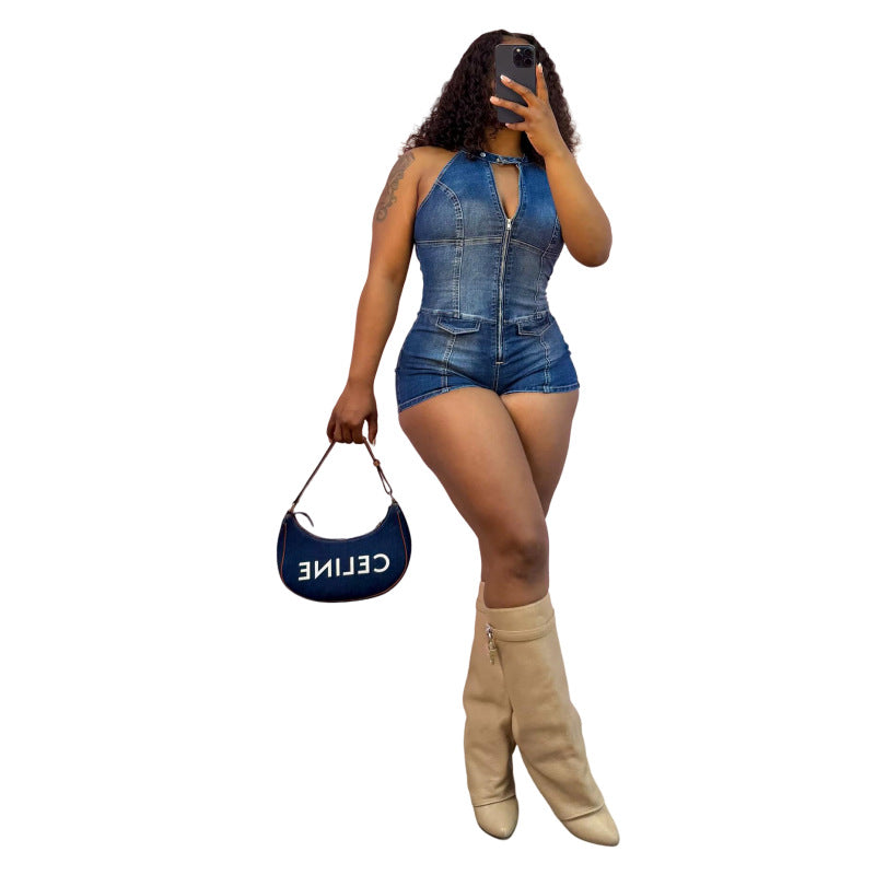 MZ (S-2XL) denim stretch jumpsuit MZ88650 vest one-piece shorts
