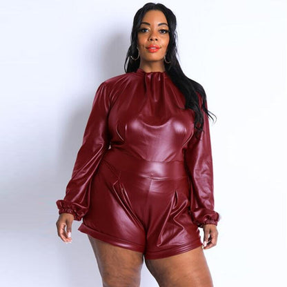 GY (2XL-5XL) BK2303 long sleeve plus size hollow-out lace-up zipper plus size jumpsuit