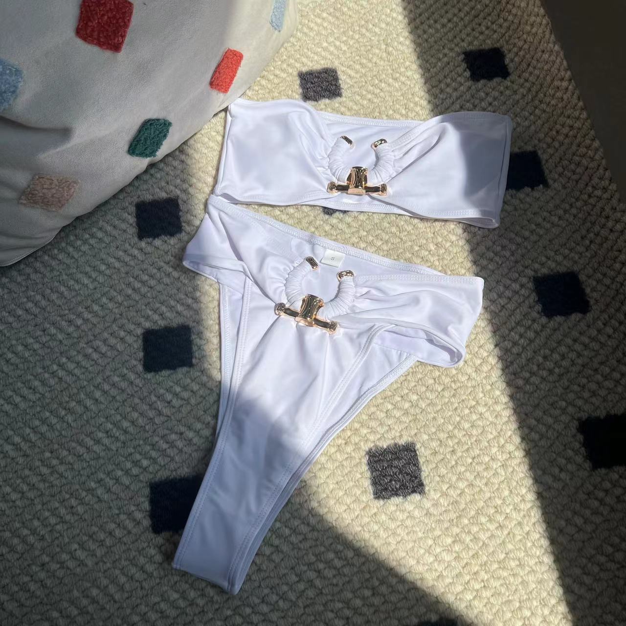 (4 days ready to ship) SY hollow high waist tube top split bikini