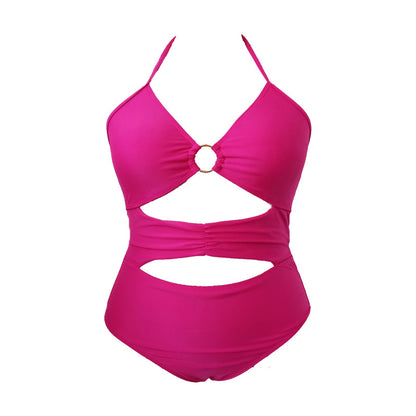 LF (L-4XL) women's one-piece solid color sexy swimsuit plus size