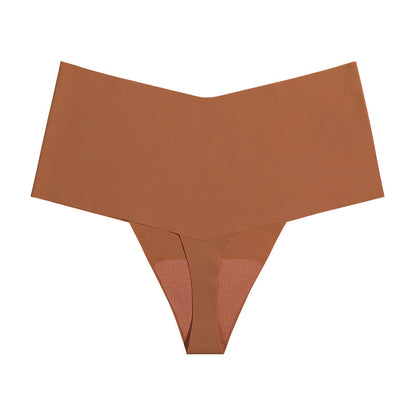Seamless ice silk T-shaped cotton crotch underwear high waist large size