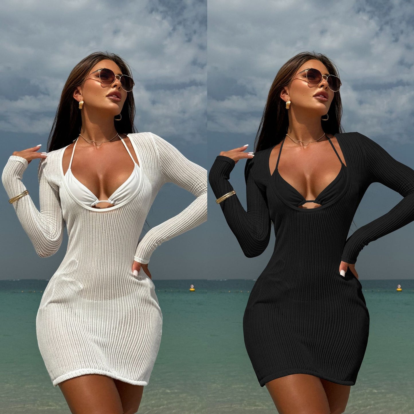 (4 days ready to ship) SY long one-piece gauze skirt three piece swimsuit bikini outside