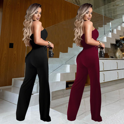 XYZ C7483 casual tube top metal buckle jumpsuit
