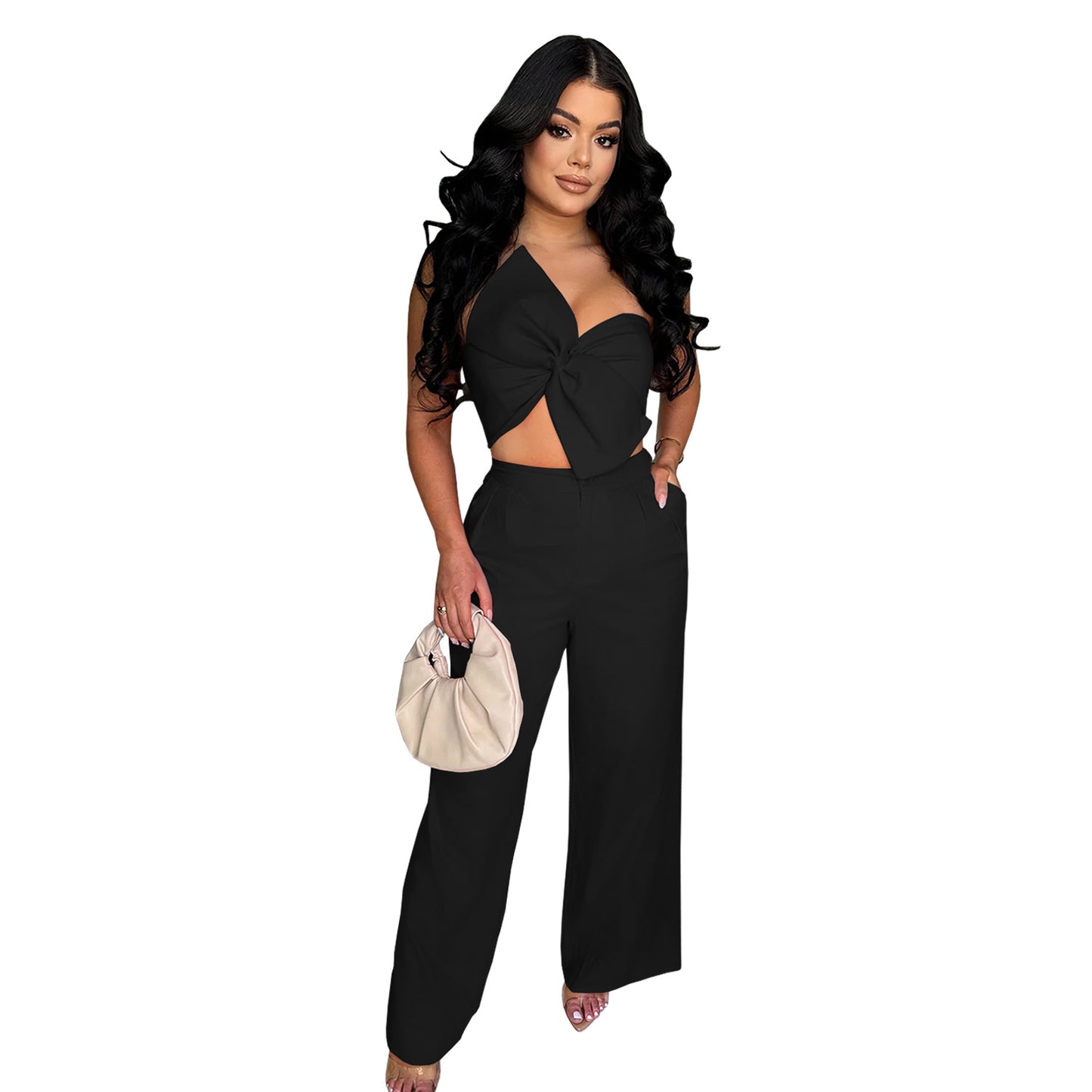XYZ C7375 bow casual trousers two-piece set