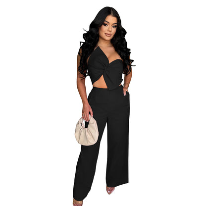 XYZ C7375 bow casual trousers two-piece set