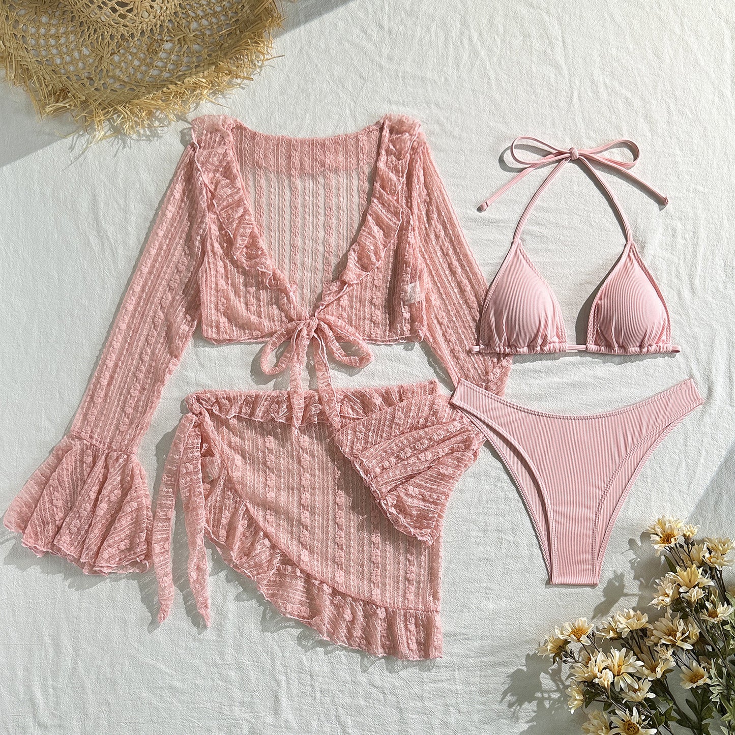 (4 days ready to ship) SY lace mesh four-piece bikini