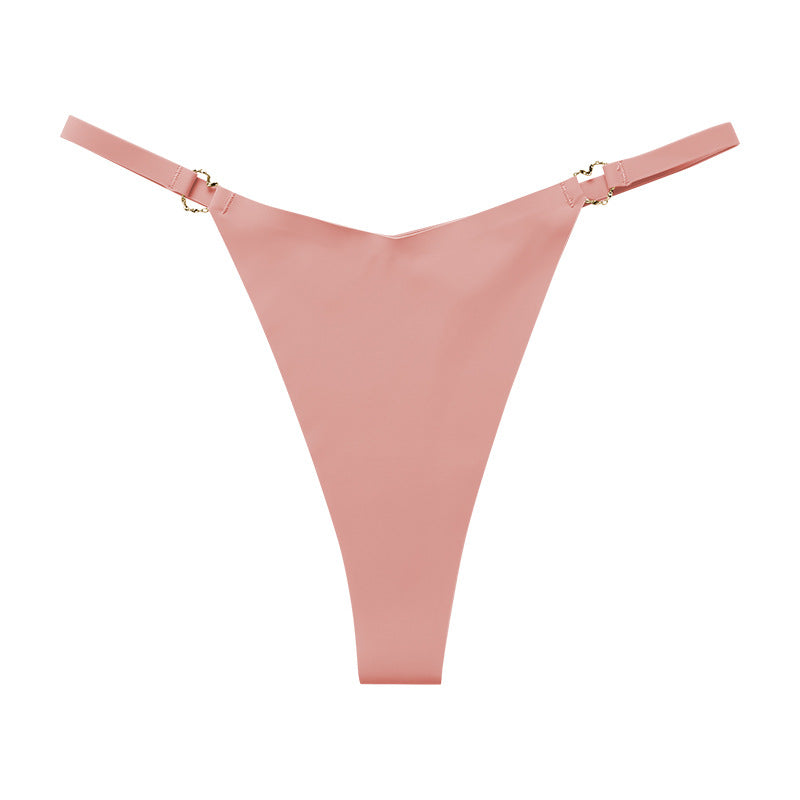 Thin belt low waist love ring seamless ice silk T-shaped Panties Plus size cotton crotch T-back