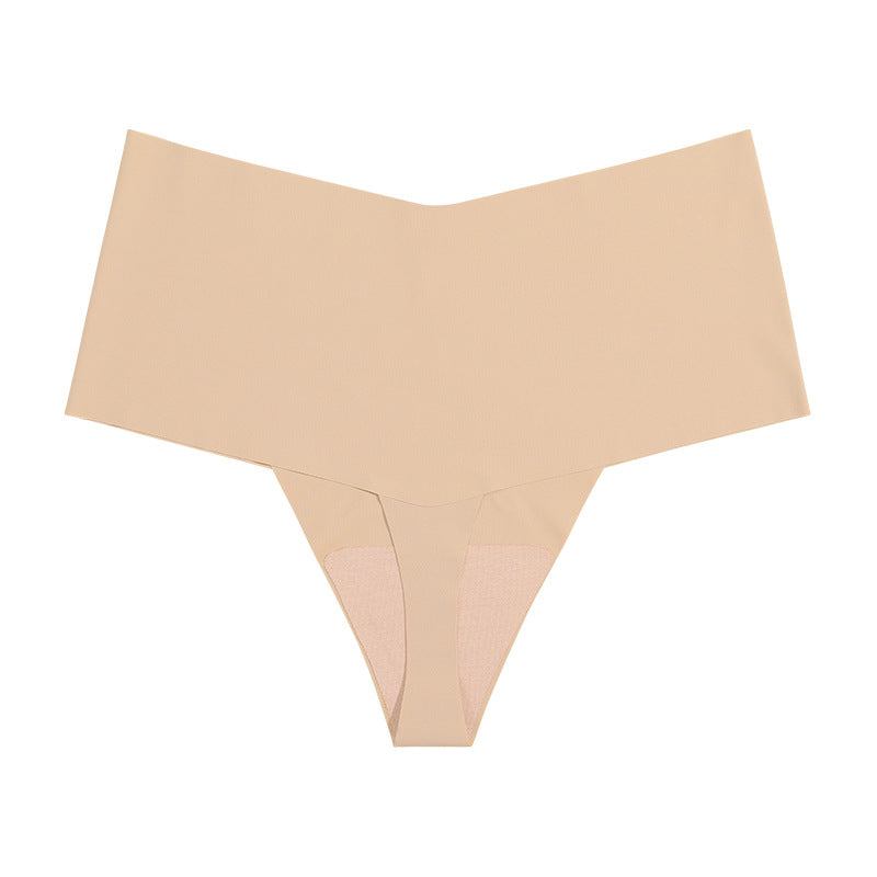 Seamless ice silk T-shaped cotton crotch underwear high waist large size