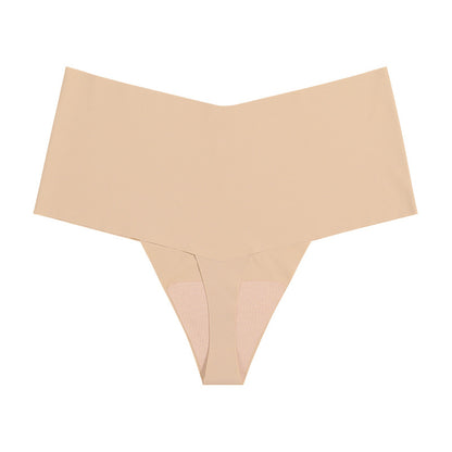Seamless ice silk T-shaped cotton crotch underwear high waist large size