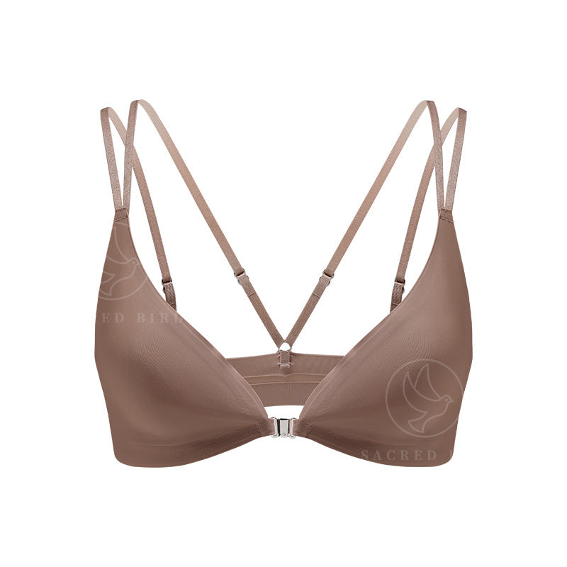 Seamless thin breathable front button underwear large size adjustment wireless bra