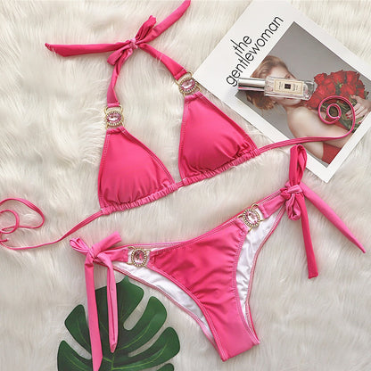 Bikini sexy gradient printing strap luxury crystal diamond