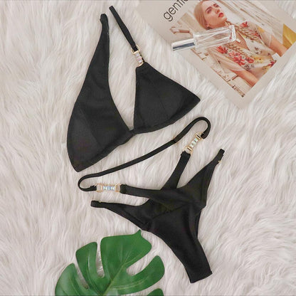 Sexy bikini Crystal Diamond striped strap split female luxury
