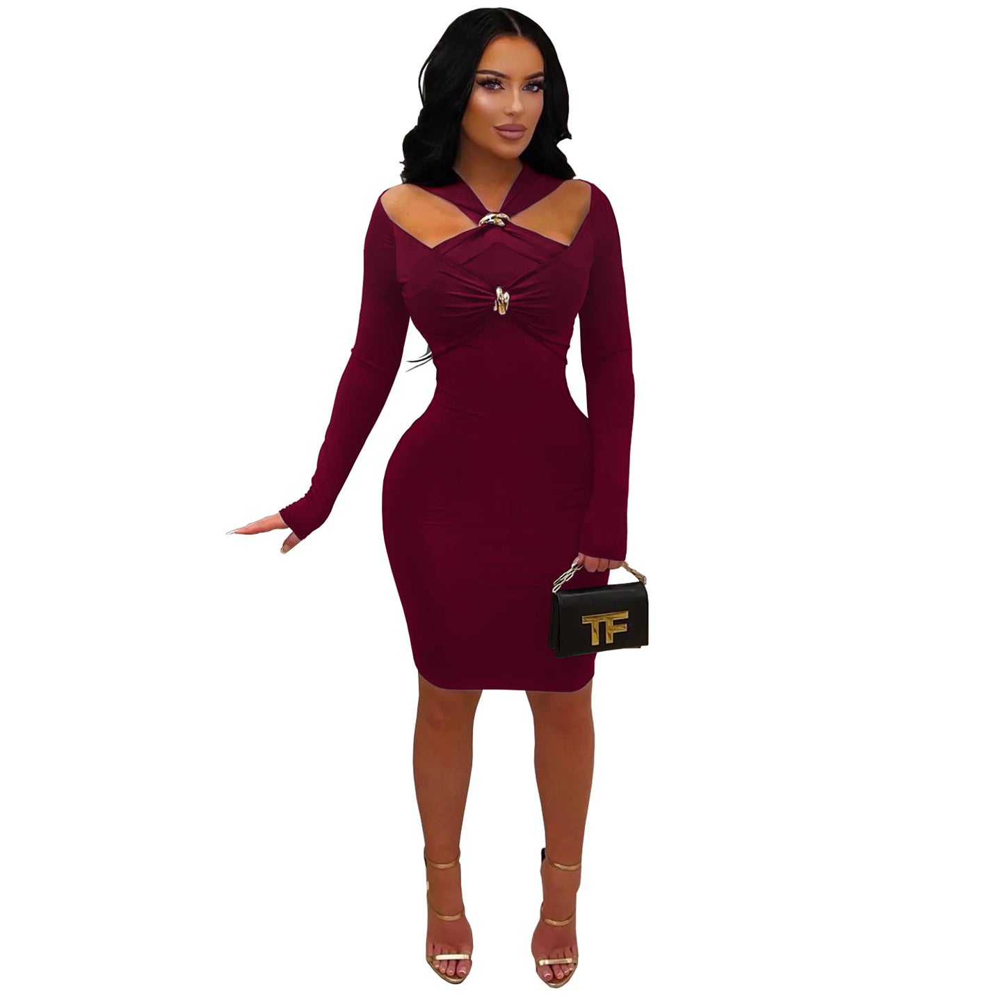 XYZ C7627 off-the-shoulder slim-fit sheath dress