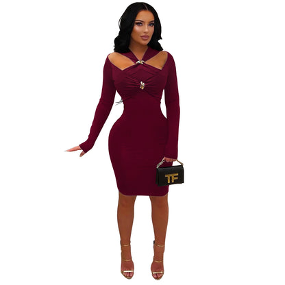 XYZ C7627 off-the-shoulder slim-fit sheath dress