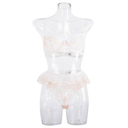 High quality embroidery Garter steel ring sexy lingerie three-piece set body shaping two-piece suits 1515