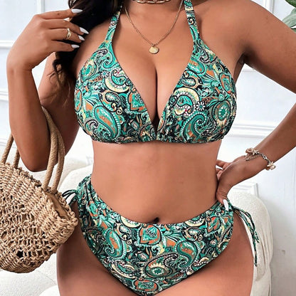 CL (L-4XL) floral tie-neck triangle cup plus size swimsuit bikini bikini swimsuit
