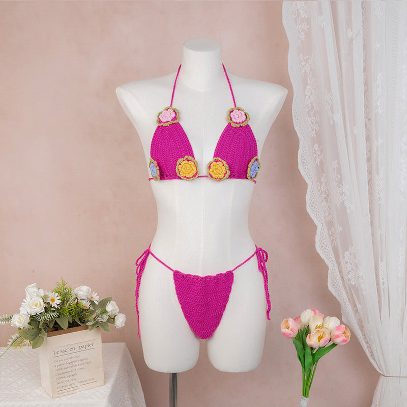 CYB hand crocheting woven three-dimensional flower bikini sun-proof set