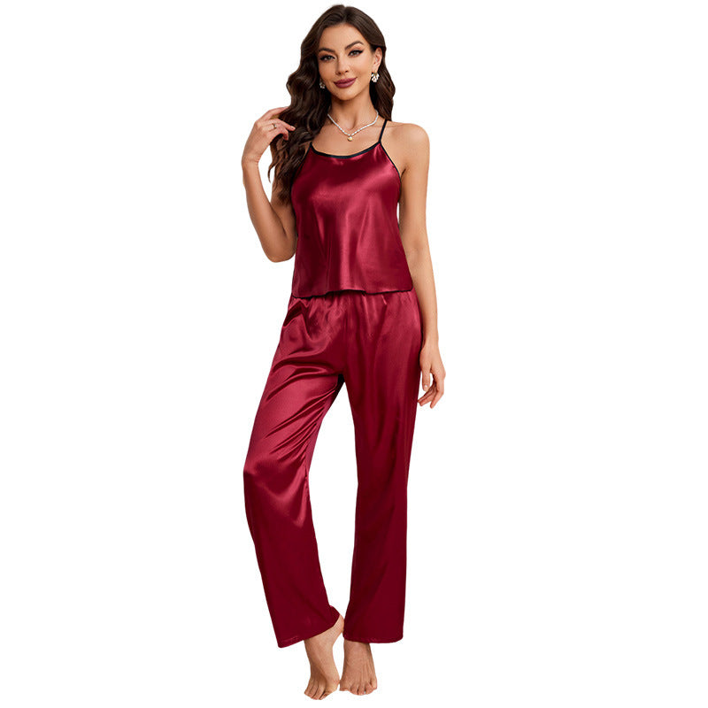 DNL ice silk silk suspenders pajamas set artificial silk temperament