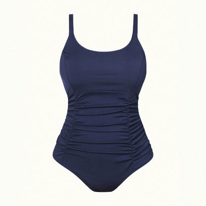 CL (L-4XL) 2026 one-piece Large size swimsuit women rib sunken stripe special tight fabric