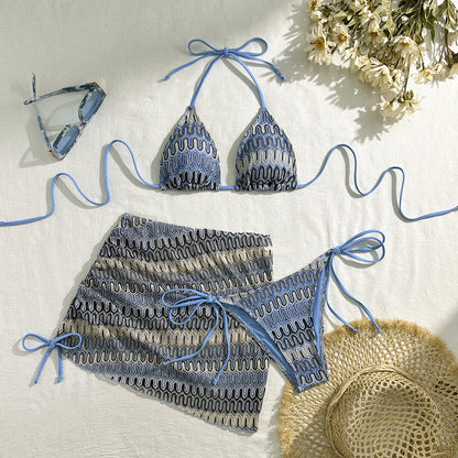 (4 days ready to ship) SY embroidery gradient three piece swimsuit bikini