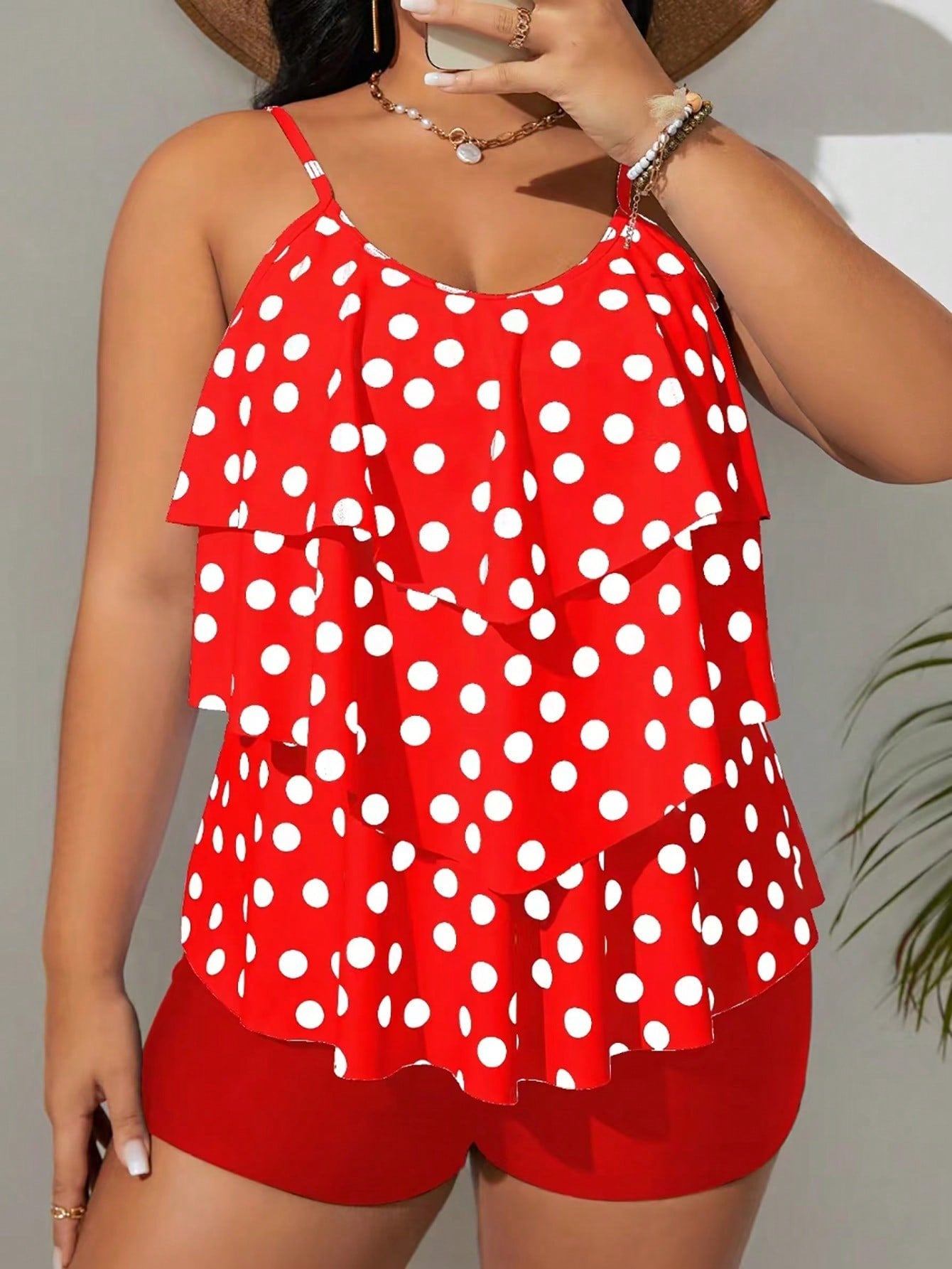 LF (L–4XL) 2026 Tankini, Vest-Style High-Elastic Polyester Printed Plus-Size Two-Piece