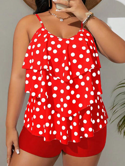 LF (L–4XL) 2026 Tankini, Vest-Style High-Elastic Polyester Printed Plus-Size Two-Piece