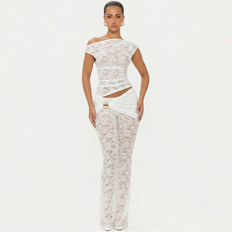 DZHT J26ST060 fashion design sense see-through slim-fit lace suit