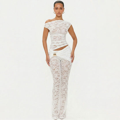 DZHT J26ST060 fashion design sense see-through slim-fit lace suit