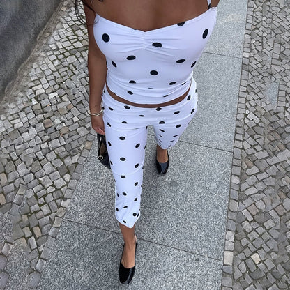 SXR 2026 spring sexy polka dot backless top high waist hip raise pants suit