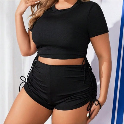 CL (L-4XL) drawstring rib fabric plus size swimsuit boxer bikini beach swimsuit
