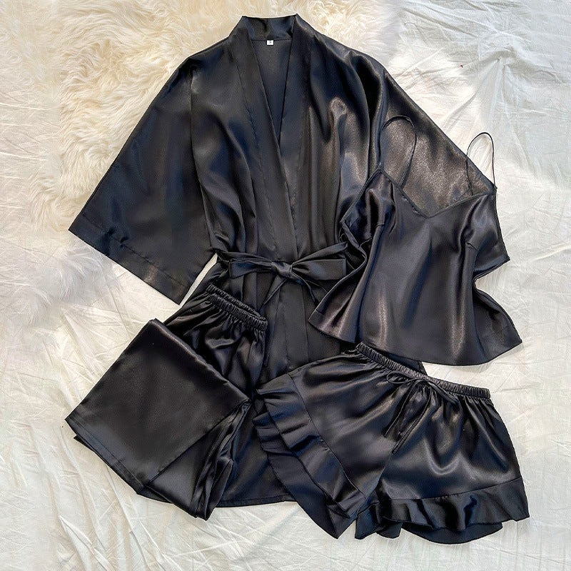 DNL artificial silk suit comfortable four-piece pajamas