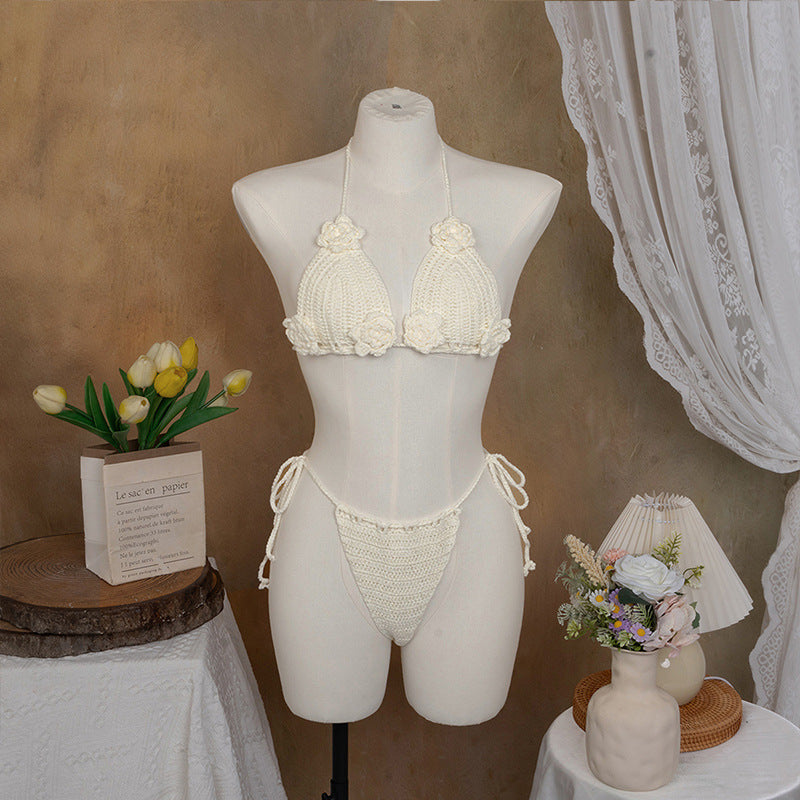 CYB hand crocheting woven three-dimensional flower bikini sun-proof set