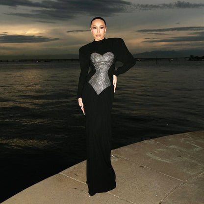 SXR winter sequin fashion high waist dress long dress