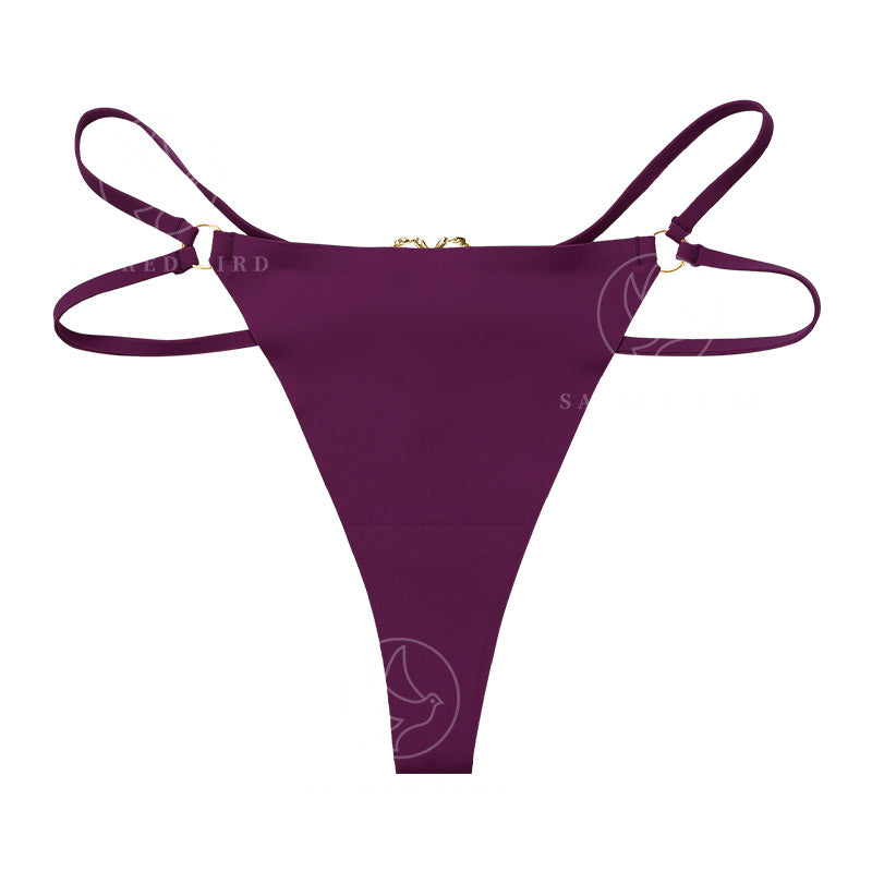 Seamless one-piece T-back metal ring pure desire less T-shaped panties large size cotton crotch breathable underwear